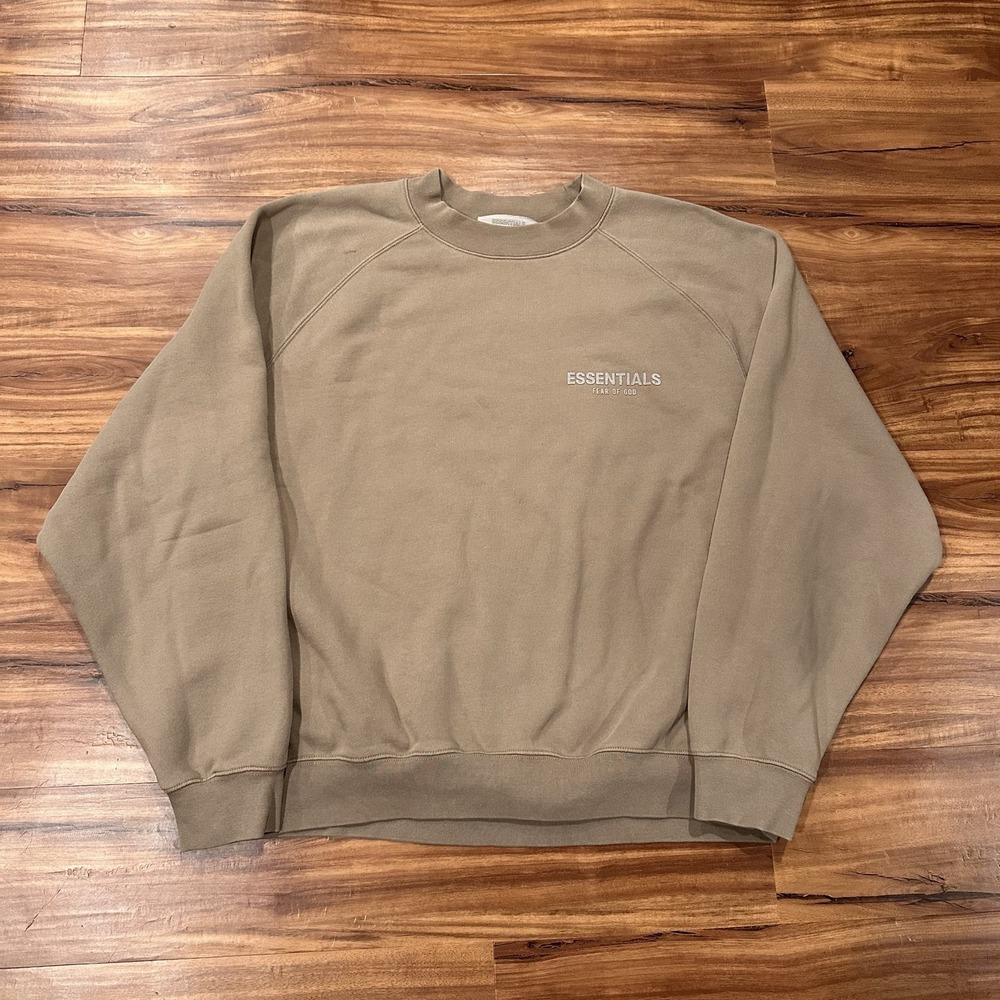 Fear Of God Essentials Sweatshirt Mens Large Beige Fleece Crewneck Pullover Logo